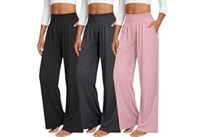 Neer 3 Pack Women's Wide Leg Yoga Pants, Comfy Lounge Pants with Pockets Ladies' Stretch Sweatpants Elastic Waist Joggers