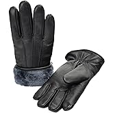 Zessano Men's Winter Gloves - Premium Shearling Sheepskin Fur Lined Leather Men Gloves (Black)