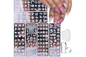 OCOUYVD Nail Stamp Plate Kit 6 Pcs Nail Stamping Plates + 1 Stamper + 1 Scraper Butterfly Flower Feather Flowers Maple Leaves Roses Nail Plate Template for Women Retro Fashion Art Decoration