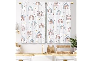 Laifzere Boho Colorful Rainbow Kitchen Curtains Kids Child Boys Girls Small Short Cafe Window Curtains Cute Cartoon Blue Pink Rod Pocket Bathroom Drapes Treatment Tier Curtains 2 Panels (27.5x39 Inch)