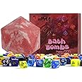 Huge D20 Bath Bombs with Full Surprise Set of Polyhedral Dice Inside, D&D Inspired Dragon Blood Bath Bomb 11oz with Gift Box - Perfect for Dungeon Master, Player and Tabletop RPG Nerd