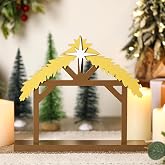 Cinnvoice Wooden Nativity Stable, Christmas Manger Creche Backdrop | Roof Star Design Fits 6 Inch Scale Holy Family Figures for Tabletop, Mantel and Window Displays, Religious Decor and Gifting
