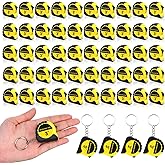 Kanayu 50 Mini Tape Measure Keychains 3 ft Small Retractable Measuring Tape Bulk with Lock Steel Easy Read Pocket for Birthday Party Favors Daily Use (Yellow)
