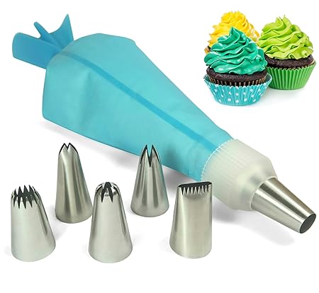 Wenburg Spritztüllen Set Basic I 6 Große Tüllen - Silikon Spritzbeutel 35 cm - Adapter I Professionelle Edelstahl Aufsätze fü