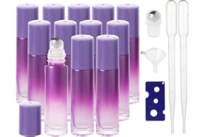 SESENSE Essential Oil Roller Bottles, 10ml Thick Glass Perfume Roller Bottles with Funnel Opener and Dropper Colored Glass Empty Bottles with Stainless Steel Roller Balls (Purple, 12 Pack)