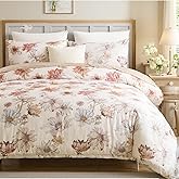 Cozaline 100% Cotton Duvet Cover Queen Size – Cream Hand-Drawn Watercolor Blooms Duvet Cover Set with Zipper Closure & Corner Ties, 3-Piece Luxury & Silky Soft Bedding Set for All Seasons