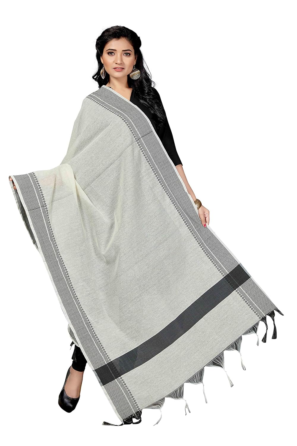 rani saahiba poly cotton women dupatta (skrdd1709_white - black)