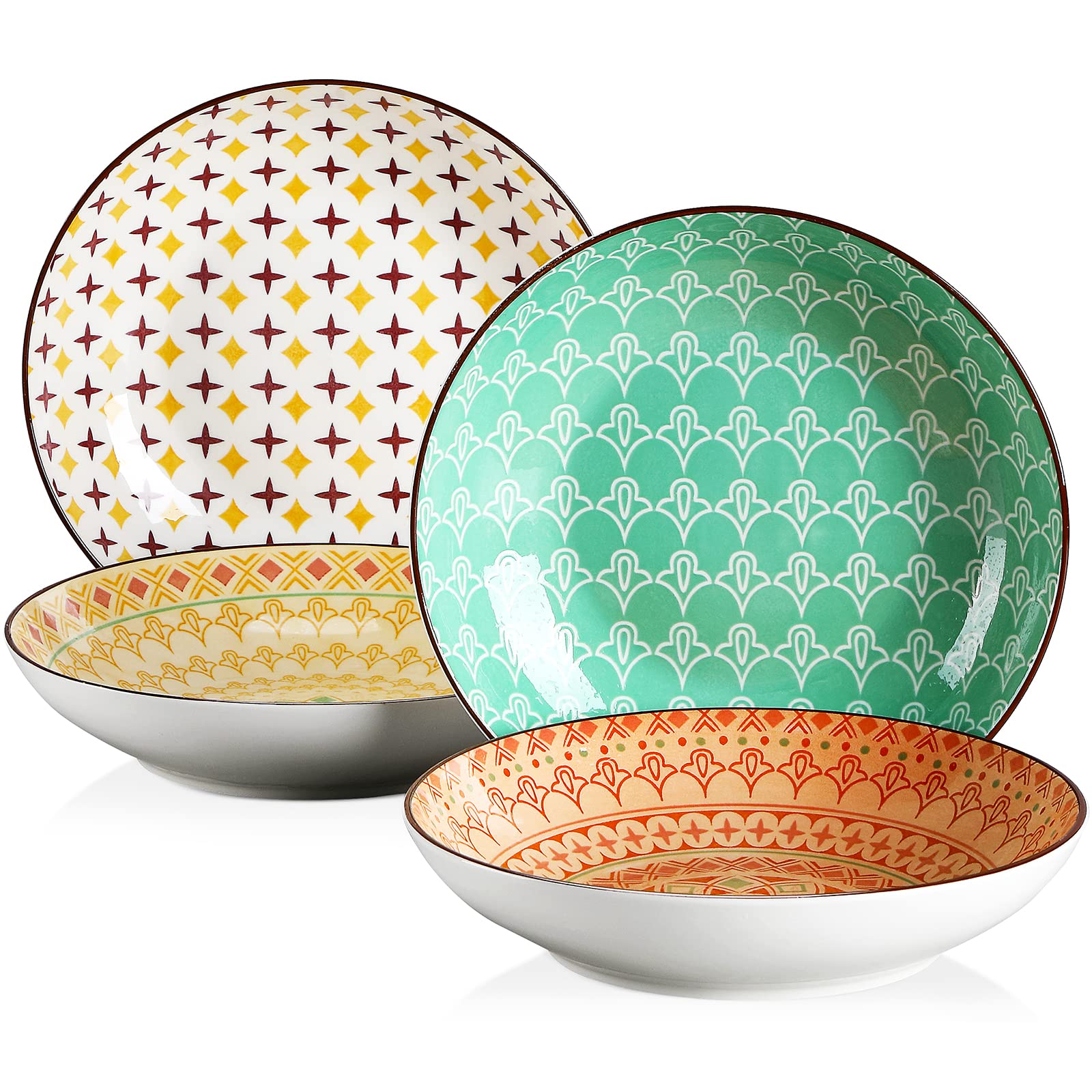 vancasso Tulip 8.5 inch Pasta Bowls Set, 4 Pieces Japanese Style Deep Plates, Porcelain Colorful Soup Plate Set (21.5 * 21.5 * 4.5cm)