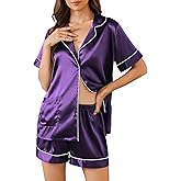 Ekouaer Pajamas for Women Set Silk Satin Pjs Button Down Sleepwear Summer Loungewear Top and Shorts Lounge Set S-XXL