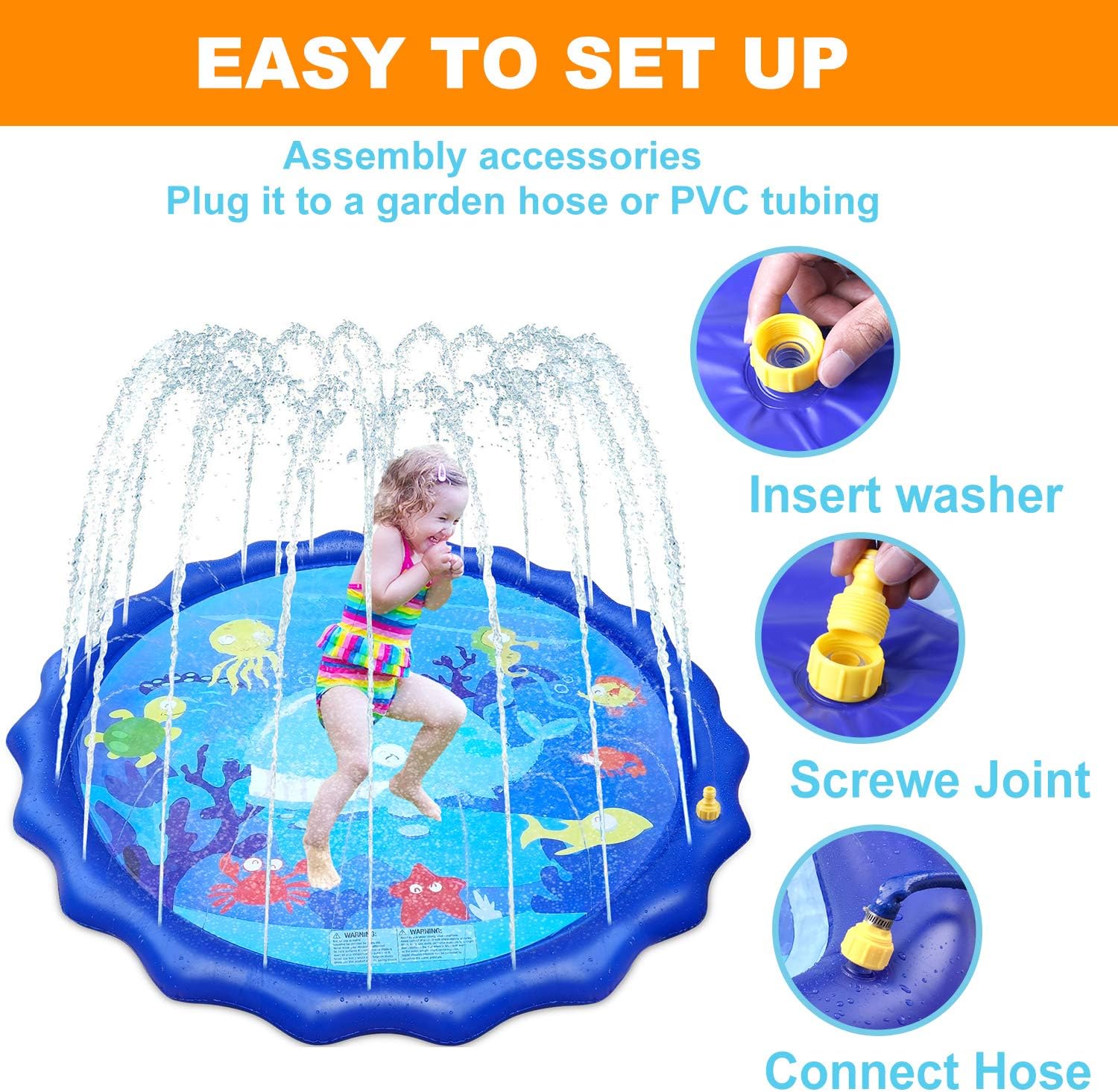 Giftinthebox Sprinkler &Splash Pad for Kids, 68" Splash Play Mat Water Toy for Toddlers , Outdoor Water Mat Toys, Baby Infant Wading Swimming Pool Party Outdoor Water Toy for Girls Boys: Toys & Games