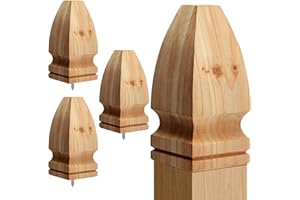 Geetery 4 Set 3 x 3 x 7 Inch Wood Finial Unfinished Decorative Bed Post Finial with Screw Gothic Fence Topper Post Top Cedar Newel Cap Wood Mailbox Topper for Outdoor Indoor Fence and Deck (Gothic)