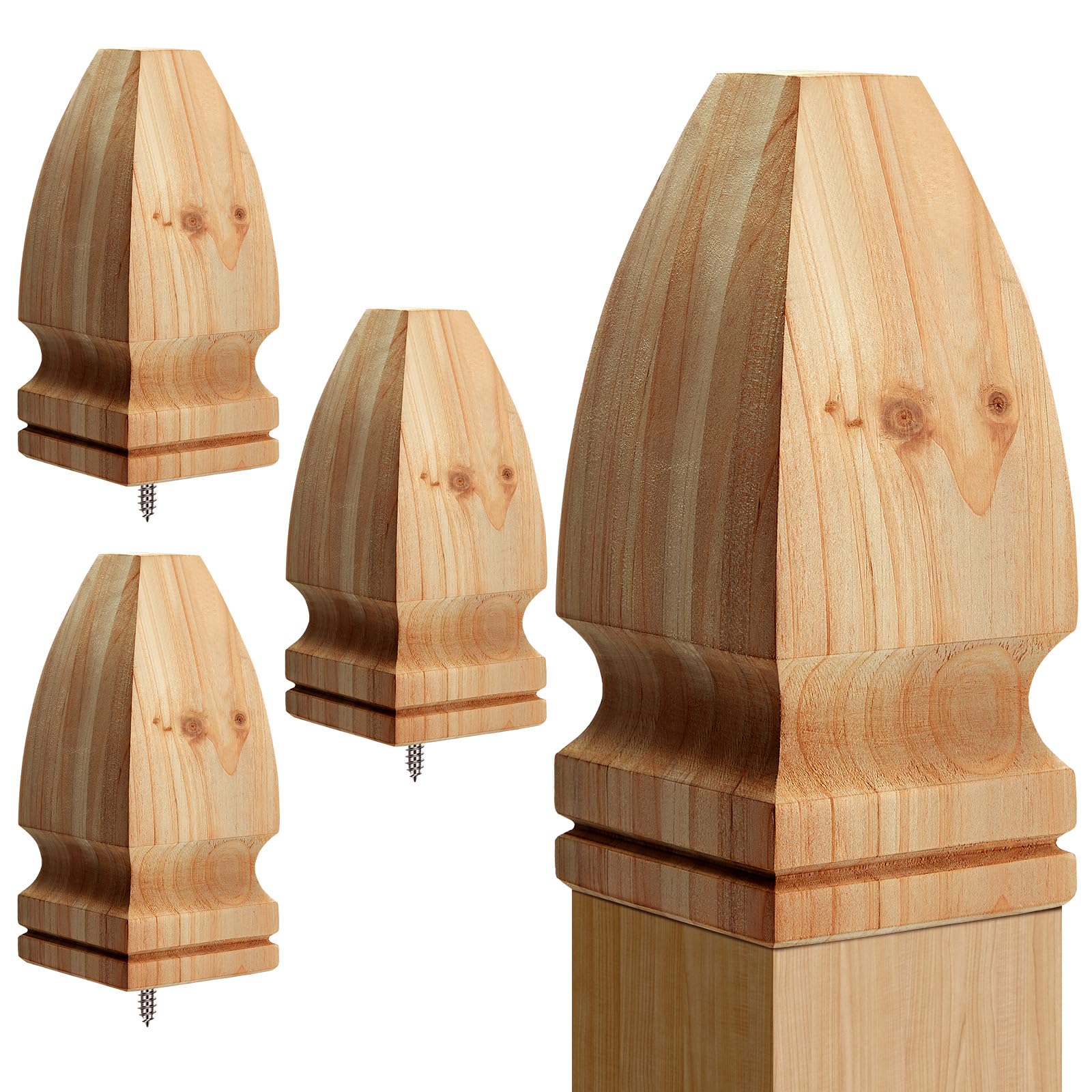 Photo 1 of Geetery 4 Set 3 x 3 x 7 Inch Wooden Bed Post Finial with Screw, Gothic/Pineapple Fence Topper Post Top Newel Cap, Finials Cedar, Wood Mailbox Topper for Outdoor Indoor Fences and Decks (Gothic)