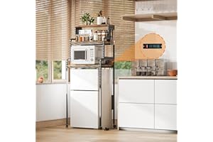 COCOLUCKY 4-Tier Mini Fridge Stand with Storage,Mini Fridge Cabinet with Power Outlet,Pegboard,Bakers Rack with Storage Shelf,Microwave Oven Stand,Mini Fridge Shelf for Dorm(Vintage Brown)