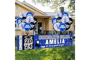 NUTTYBASH Graduation Party Decorations, Personalized Class of 2024 Graduation Banner with 78 Alphabet Stickers and Graduation Balloons, Congrats Banner for College High School Party Supplies(Blue)