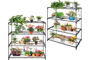 EAGLE PEAK Greenhouse Shelving Staging Double 4 Tier, Outdoor/Indoor Plant Shelves, 42"x17"x42", Green