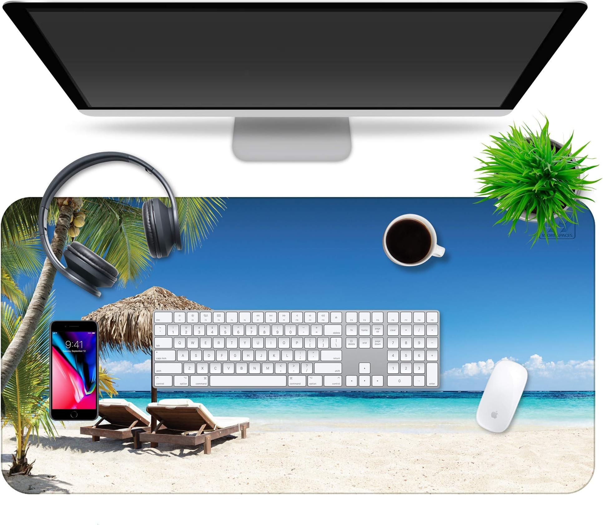 Multipurpose Office Desk Pad and Computer Desk Mat - Fun and Pretty Waterproof Office Desk Mat and Desk Blotter Pad - Home Office Accessories (Large (35.5" x 17.5") (Tropical Beach)
