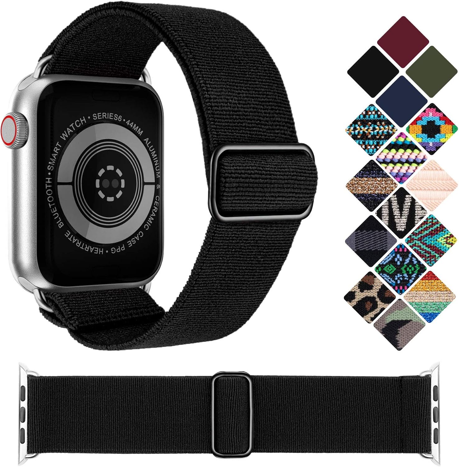 KRISVI Nylon Braided Solo Loop Apple Watch Bands 38mm 40mm, Patterned Adjustable Elastic Apple Watch Bands Women Men, Compatible with iWatch Series 6 5 4 3 2 1 SE(Black 38/40)