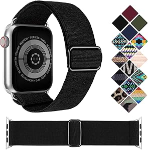 KRISVI Nylon Braided Solo Loop Apple Watch Bands 38mm 40mm, Patterned Adjustable Elastic Apple Watch Bands Women Men, Compatible with iWatch Series 6 5 4 3 2 1 SE(Black 38/40)