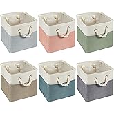 Geiserailie 6 Pcs 11 x 11 Inch Cube Storage Bins Fabric Storage Organizer Bins Foldable Cube Baskets with Sturdy Carry Handles Wicker Baskets for Home (Morandi Colors)