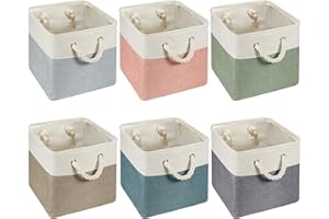 Geiserailie 6 Pcs 11 x 11 Inch Cube Storage Bins Fabric Storage Organizer Bins Foldable Cube Baskets with Sturdy Carry Handles Wicker Baskets for Home (Morandi Colors)