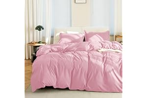 KINMEROOM Pink Duvet Cover Queen Size Set, 3 Pieces, 1 Soft Bedding Duvet Cover 90×90 Inches with Zipper Closure 8 Ties and 2 Pillow Shams for Queen Size Bed (Pink, Queen)
