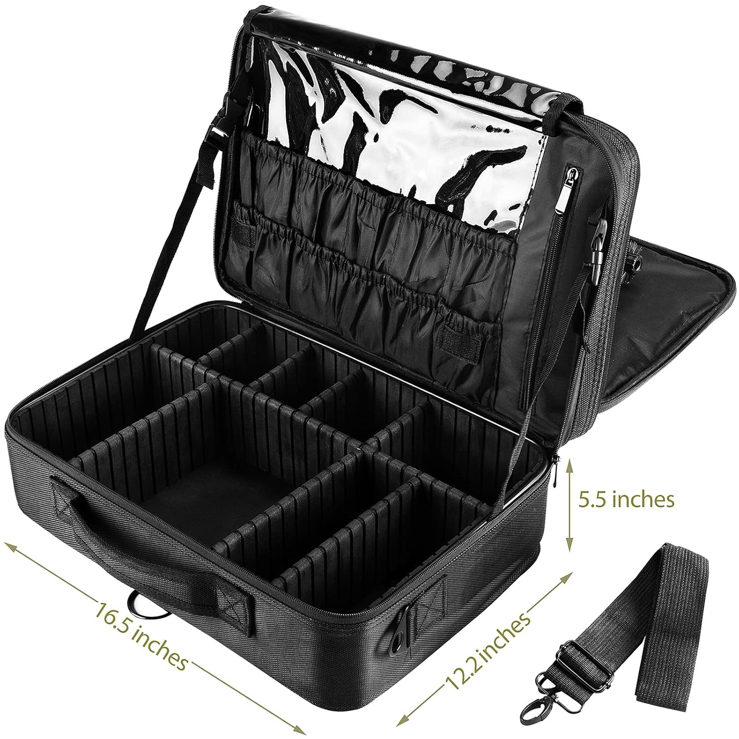 joyroom Large Makeup Bag 3 Layers Professional Travel Cosmetic Bag Makeup Organizer Case 15.7 inches Portable Artist Storage Brush Box with Adjustable Dividers and Strap for Makeup Accessories Black : Beauty