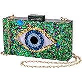 LETODE Clutch Purses for Women-Evil Eye Acrylic Clutch Glitter Purse Evening Bag Chain Shoulder Crossbody Handbags