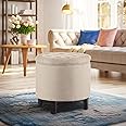 BELLEZE Modern Button Tufted Accent Storage Ottoman, Small Upholstered Circle Pouf Footstool with Lift Top, for Bedroom, Living Room or Vanity, 17-3/4" Round - Lexington (Beige)