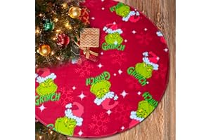 VINRVHOT Christmas Tree Skirt 48 Inch,Large Red & Green Merry Christmas Tree Skirt Collar,Soft Farmhouse Xmas Holiday Decoration