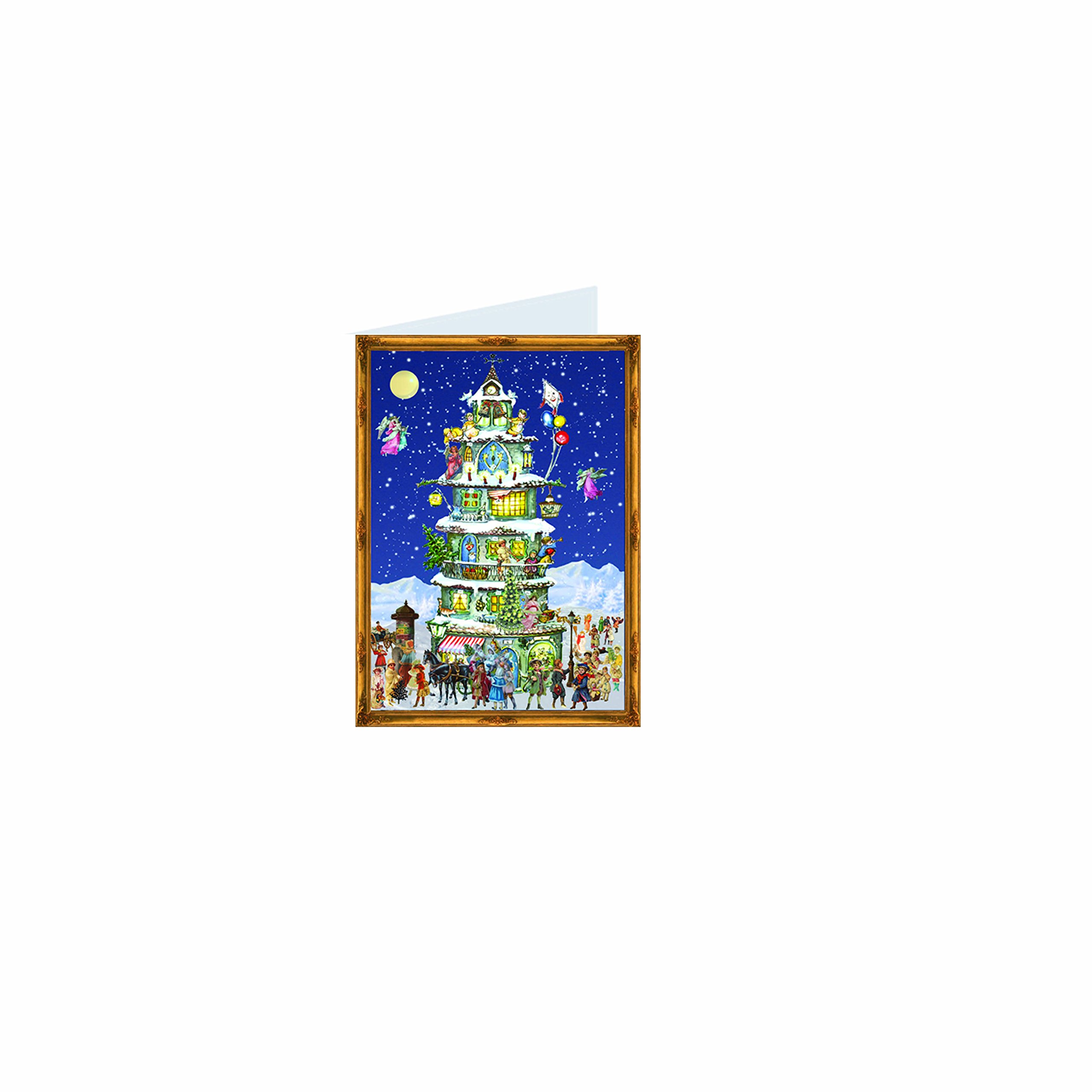 Mini Advent Christmas Cards 105 x 155 mm Blank with Envelope Victorian Snowscene Christmas Tower - RS 40104 - Traditional German Design