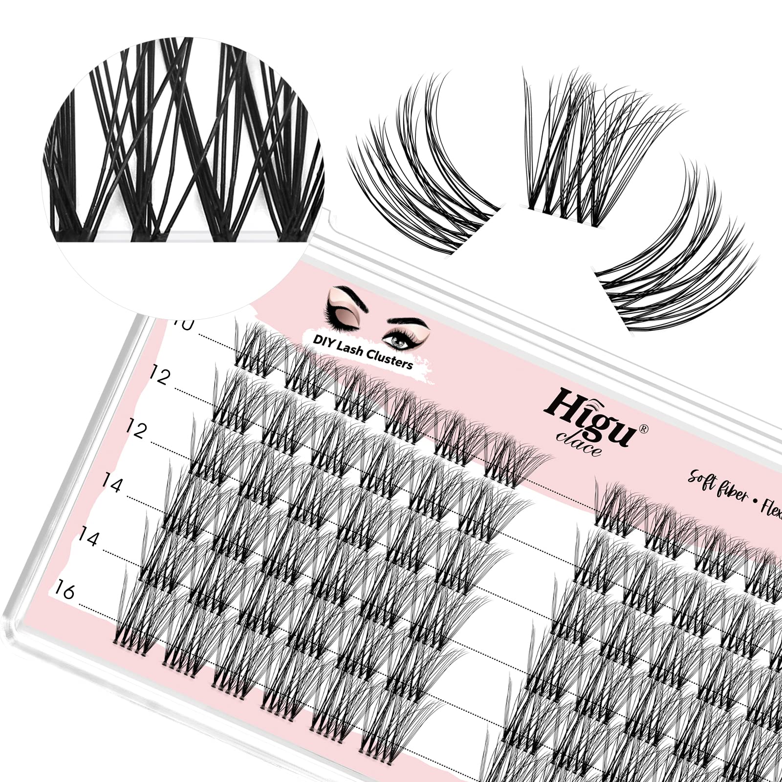 Higu clace Lash Clusters, 72pcs D curl Lashes Extension 10-16mm, Eyelash Extension Soft Thin Band Reusable DIY at Home (VINE-Y 03-D-10-16mm) — image 1