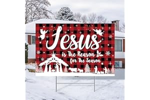 CAPODA 20 Inch Christmas Holy Nativity Yard Sign with Stakes Jesus Is the Reason for Season Lawn Sign Manger Scene Religious Xmas Yard Signs Decorations Outdoor for Religious Xmas Outdoor Party Decor (Red)