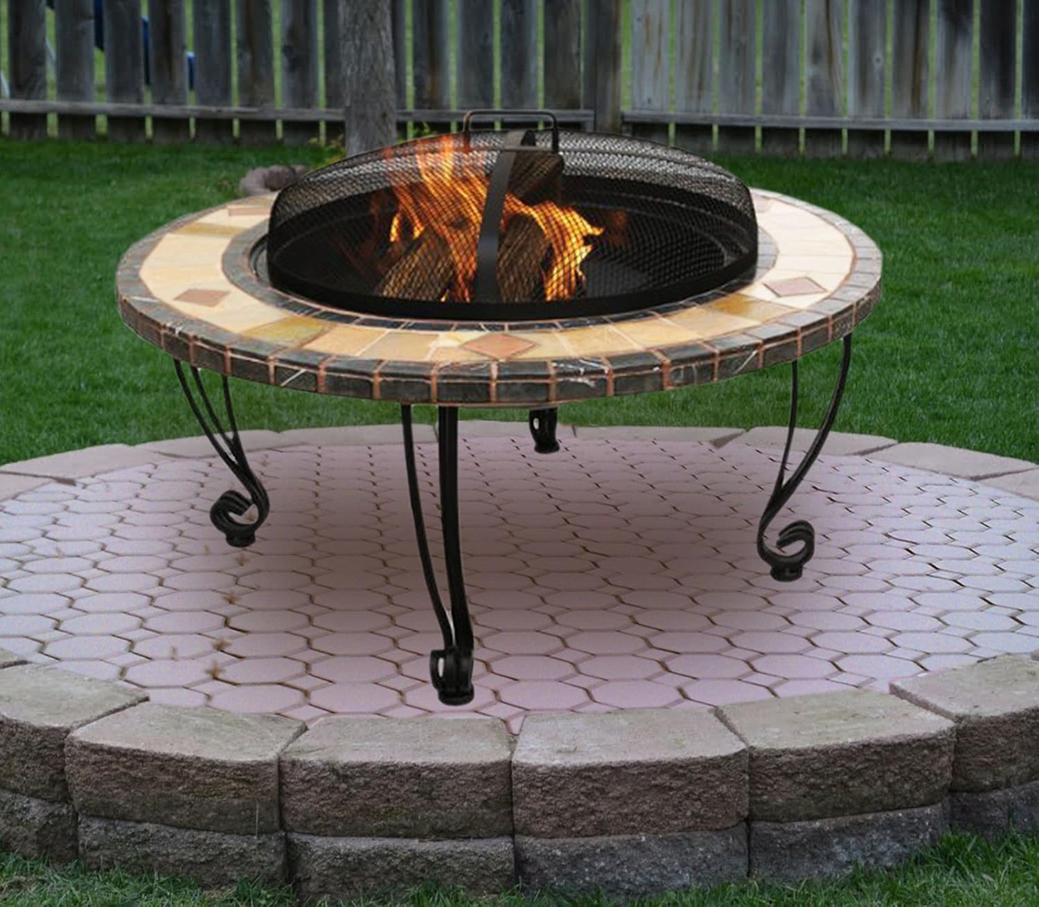 Zanbeel New 3 In 1 3in1 Round Tiled Firepit Patio Garden Brazier