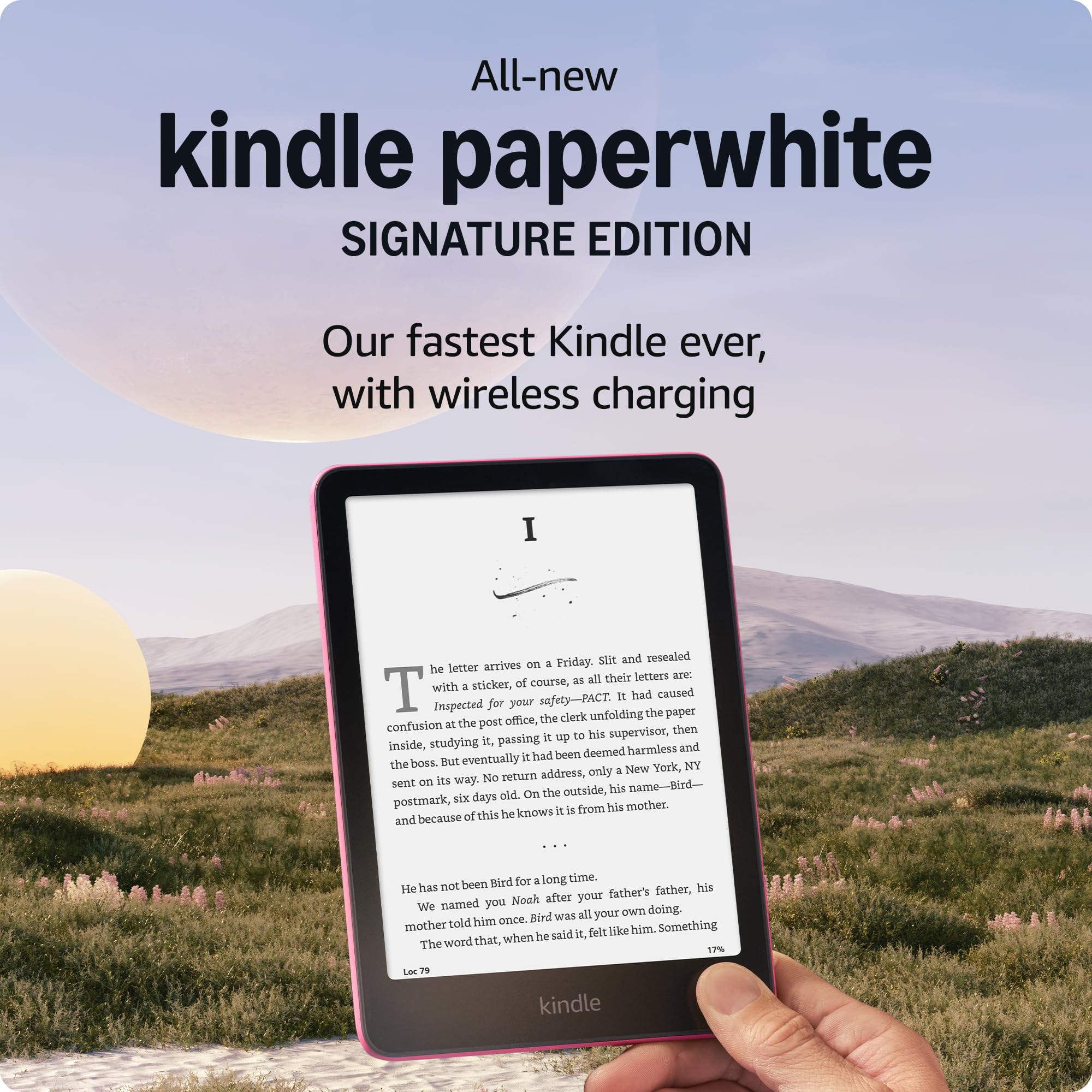 Kindle Paperwhite Signature Edition Essentials Bundle including All-new Kindle Paperwhite Signature Edition (32GB) - Raspberry, Plant-Based Leather Cover - Raspberry, and Wireless Charging Dock