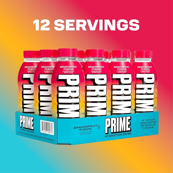PRIME HYDRATION DRAGONFRUIT FUSION, SPORTS DRINK WITH COCONUT WATER, ELECTROLYTE ENHANCED TO REPLENISH FLUIDS, ZERO ADDED SUGAR, B VITAMINS, ANTIOXIDANTS, MADE WITH NATURAL FLAVORS, 16.9 FL OZ 12 PACK