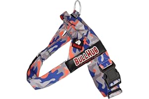 BULLHUG Harness – Made for Larger Chested Dogs Like English Bulldogs, French Bulldogs, Pugs & More. Stops Dogs from Pulling & Choking on Walks (Orange/Blue Camouflage, Small)