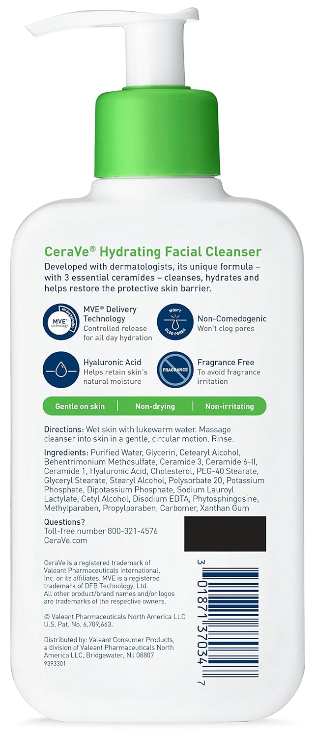 CeraVe Hydrating Face Wash | 8 Fluid Ounce | Daily Facial Cleanser for Dry Skin | Fragrance Free: Beauty