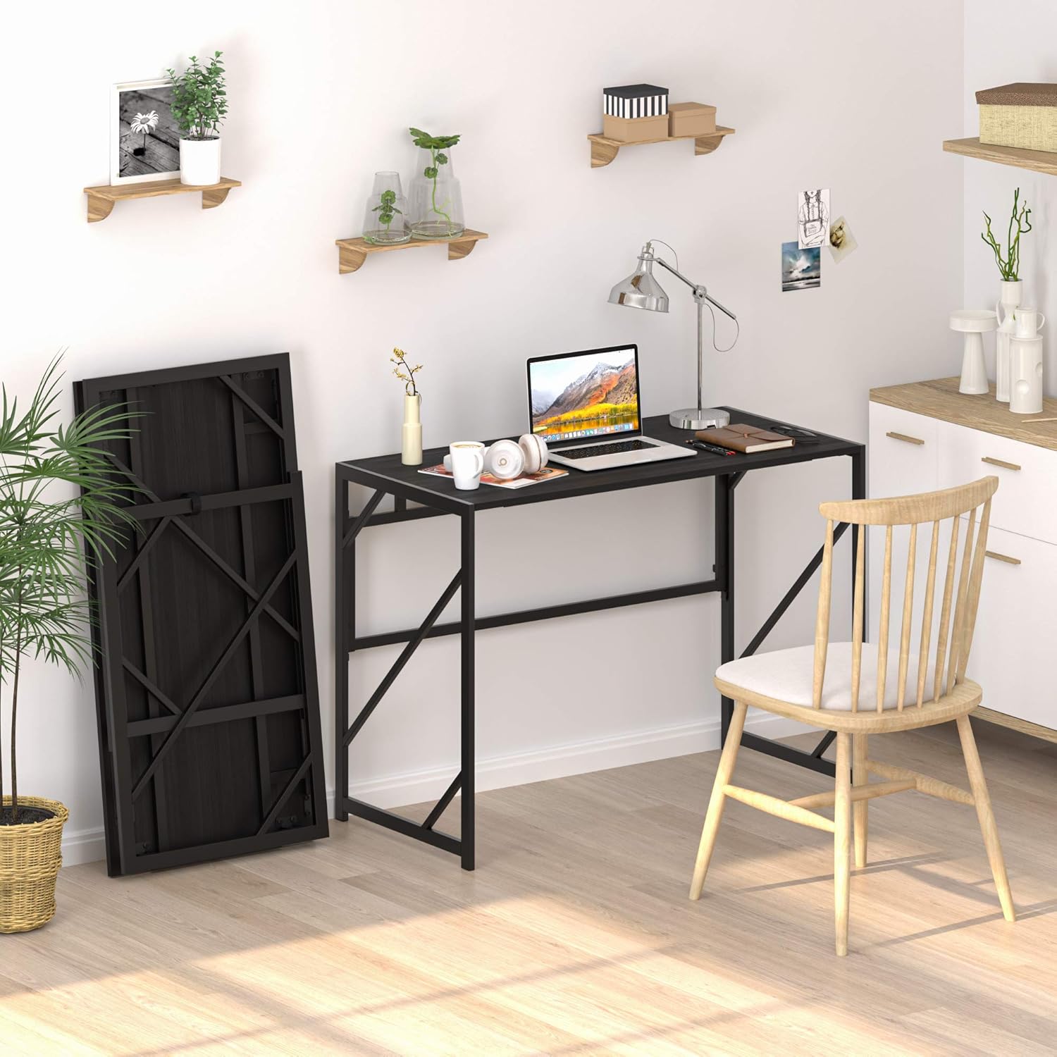 Elephance 40" Folding Computer Desk No Assembly Needed Foldable Small Home Office Desk Study Writing Desk Gaming Table for Small Space: Kitchen & Dining