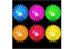 MEIJOY Bouncy Light Up Ball for Kids - LED Flashing Spiky Sensory Toys for Kids with Autism Stress Balls for Toddlers 1-3 Fidget Toys Sensory Balls Glow in The Dark for Novelty Noisemaker Toys for Parties