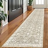 Lansny Runner Rug 2x10, Beige Tan White Washable Long Hallway Rug Runner Non-Slip Soft Kitchen Runner Thin Printed Faux Wool 