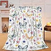 Butterfly Floral Blanket Butterfly Gifts for Women Girls Super Soft Cozy Fleece Colorful Flower Butterflies Throw Blanket Lightweight Plush Bedding Decor Blanket for Kids 40''X50''