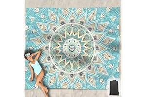 Hiwoss Beach Blanket Waterproof Sandproof Oversized 95”x 80”,Sand Free Beach Mat with Corner Pockets,Portable Mesh Bag for Be