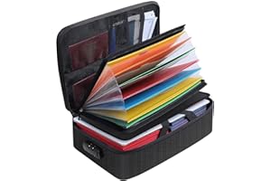 JUNDUN Document Organizer, Fireproof Document Box with Lock, Home Important, with 7 Pockets File Folder,Portable Fire Safe Storage Box Holder for Documents and Passport,Black