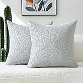 FUTEI Dark Grey Decorative Throw Pillow Covers 18x18 Inch Set of 2,Soft Chenille Phoenix Tail Leaf Textured Cushion Case,Modern Home Decor for Couch Bed Living Room