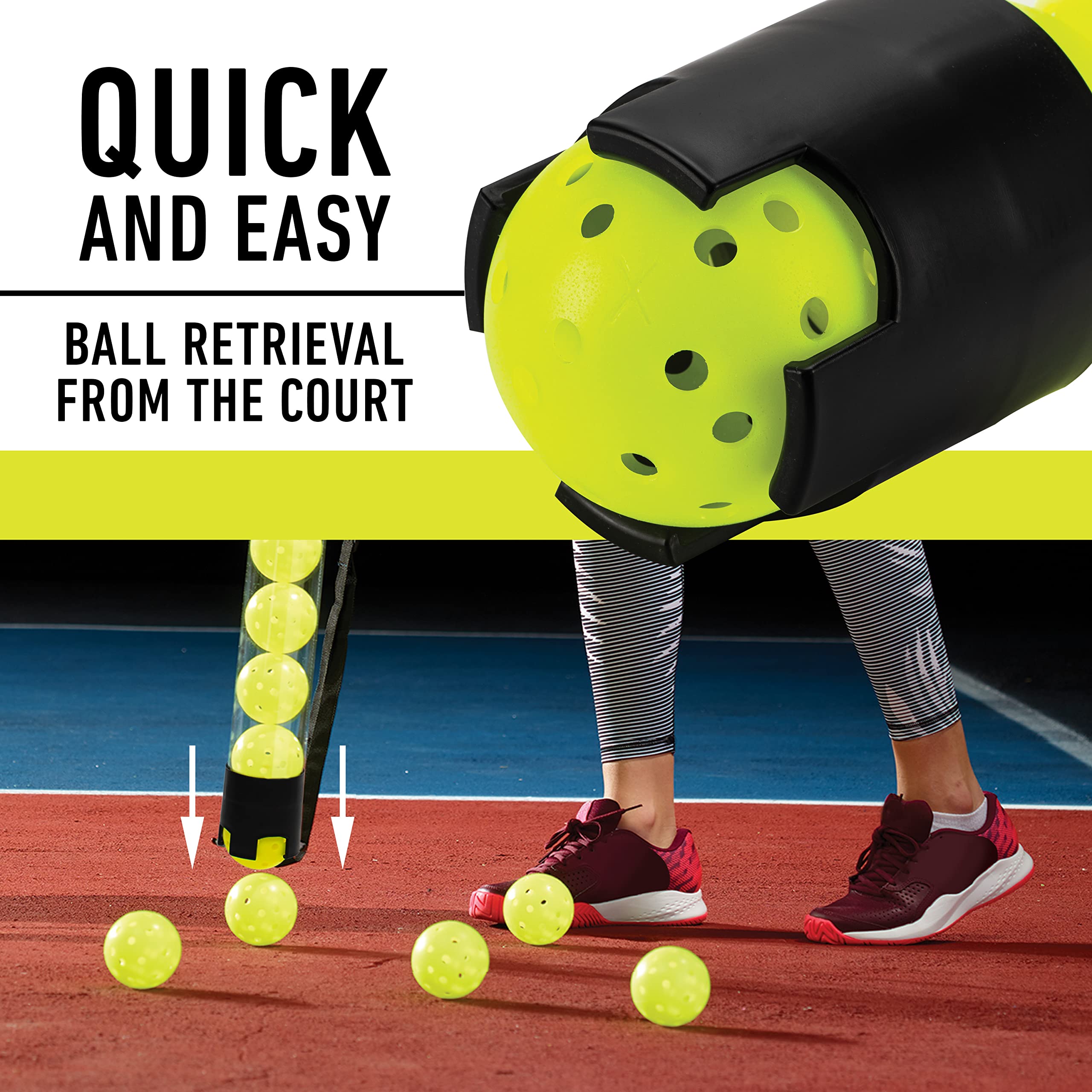 Franklin Sports Pickleball, Tennis + Padel Ball Hopper Tubes - (15) Tennis/Padel Ball + (13) Pickleball Picker Upper Tubes - Quick Pickup + Storage - Balls Not Included