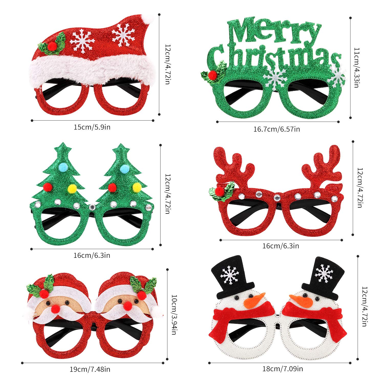 Joyibay Bicchieri da 6 paia di Natale Cartone animato Assortito da occhiali per feste Accessori per decorazioni natalizie
