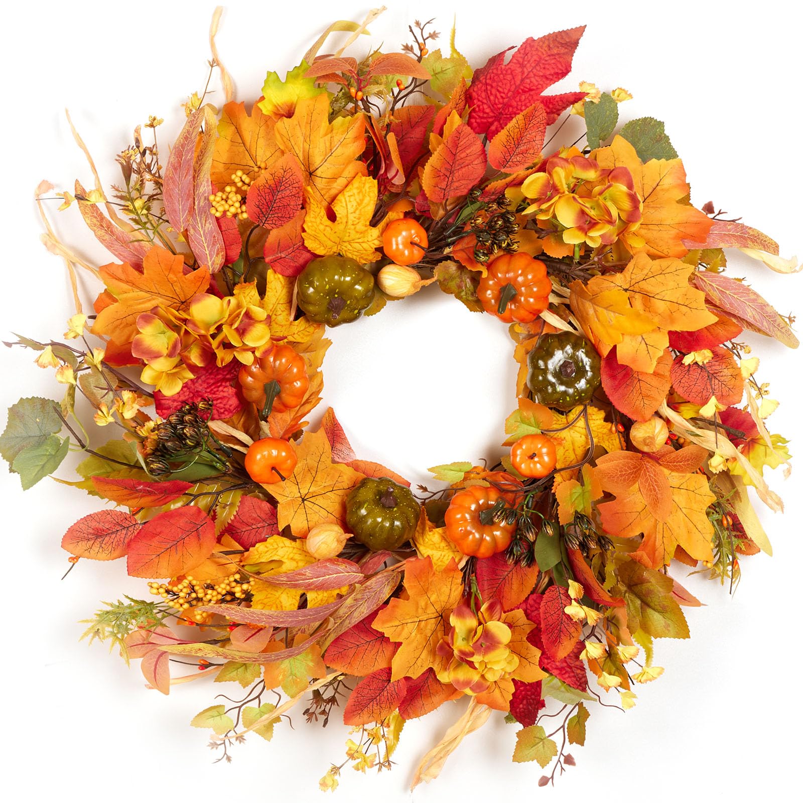 Photo 1 of Fall Wreath for Front Door,24" Autumn Front Door Wreath Fall Decorations with Pumpkins Hydrangea Maple Leaves for Porch Window Farmhouse Halloween Thanksgiving Harvest Festival Home Decor