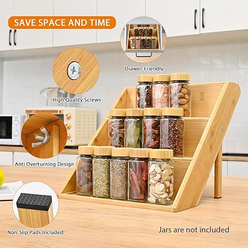 mllusxg Bamboo Spice Rack Organizer for Kitchen Drawer, Cabinet