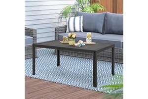 ABBLE Outdoor Coffee Table Steel Slat Black Coffee Table Indoor Outdoor Rectangle Patio Coffee Table for Living Room Café Courtyard Poolside Backyard (Black)