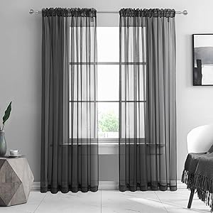 KEQIAOSUOCAI Sheer Black Curtains 84 Inch for Dining Living Room Soft Voile Rod Pocket Sheer Panels for Backdrop Bedroom Canopy 52Wx84L Set of 2